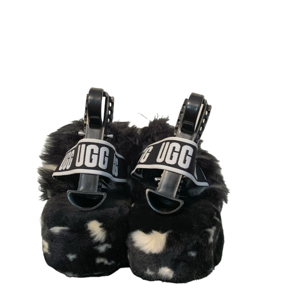 UGG Oh Yeah Spots Fur Slide Sandals Black White Women's Size 10 - Picture 6 of 10